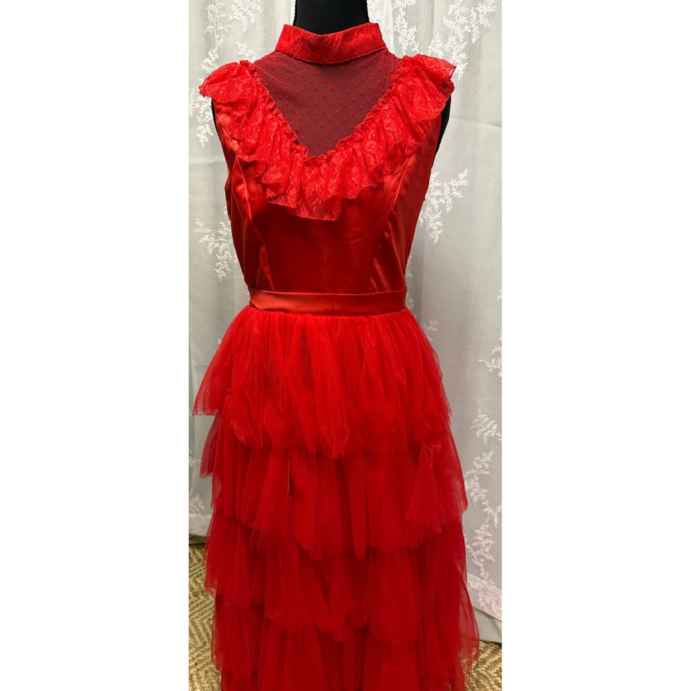 Red Lydia Deetz Beetlejuice Wedding Dress Costume Red Lace Tulle Small